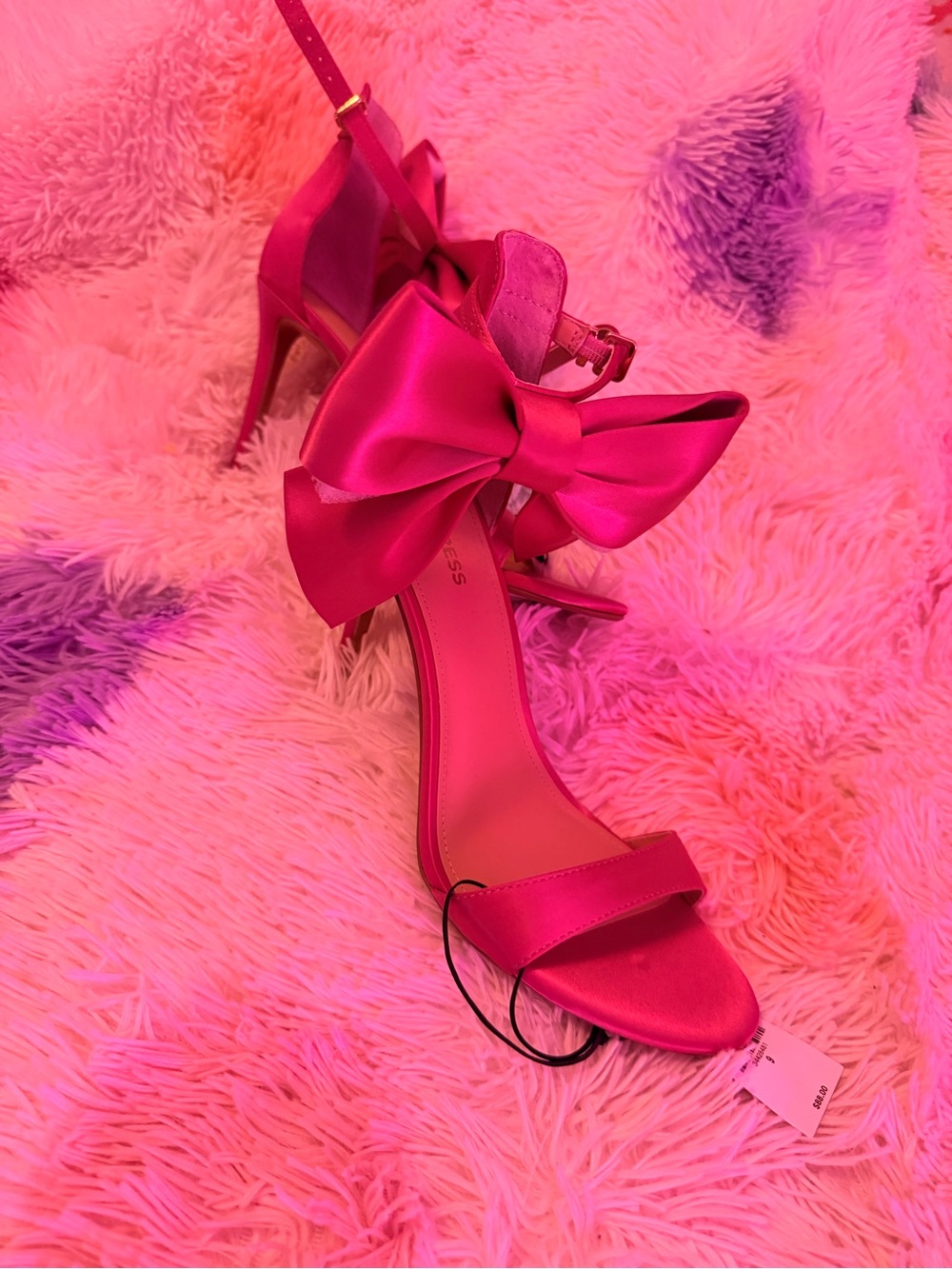 Express Hot Pink Satin Bow Ankle-Strap Heels